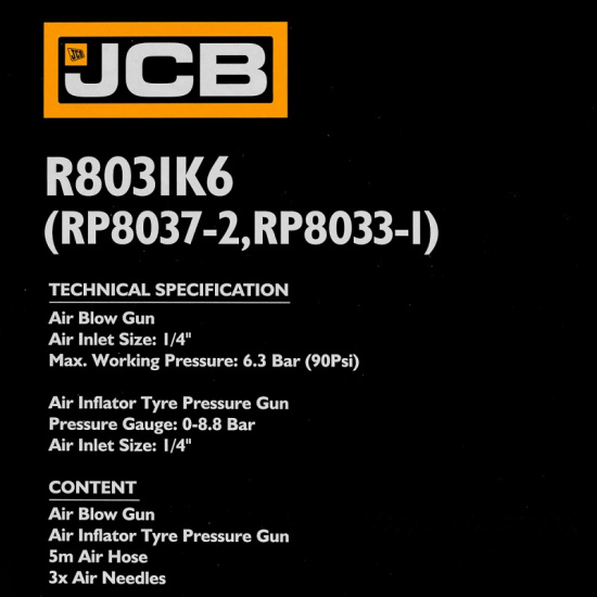 JCB Набор пневматических инструментов: пистолет с манометром, шланг JCB-R8031K6 (RP8037-2, RP8033-1) - 1