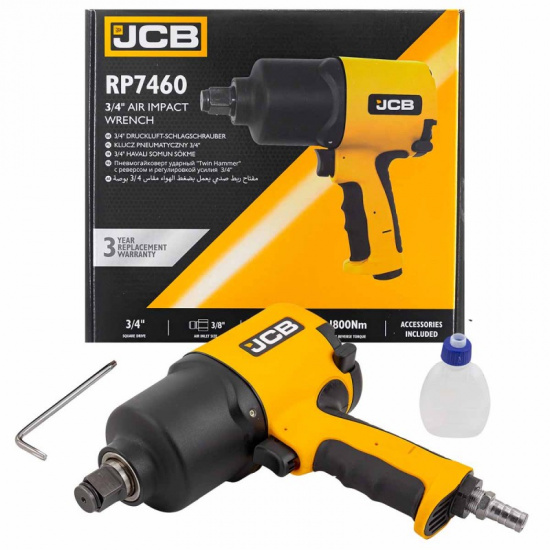 JCB Пневмогайковерт ударный "Twin Hammer" с реверсом и регулировкой усилия 3/4"(1800Hм, 7000 об/мин,6.3bar,230л/мин,вес 3кг) JCB-RP7460 - 1