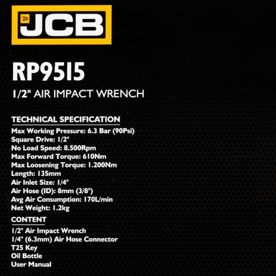 JCB Пневмогайковерт ударный "Twin Hammer" с реверсом и регулировкой усилия 1/2" JCB-RP9515 - 1