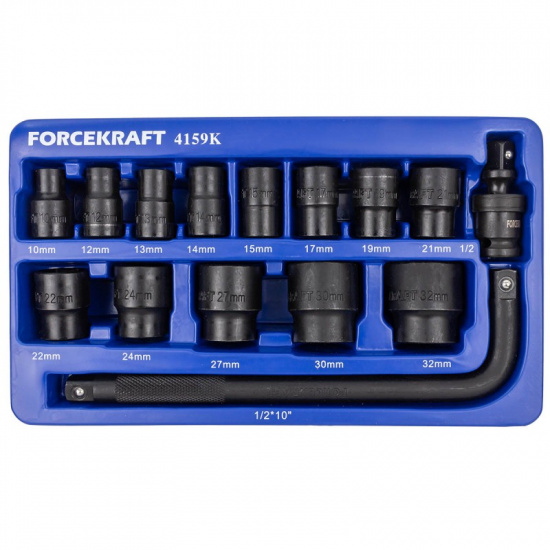 FORCEKRAFT Набор головок ударных 15пр. 1/2" (6-гр.) (10,12, 13, 14, 15, 17, 19, 21, 22, 24, 27, 30, 32мм) в ложементе FK-4159K - 1