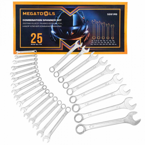 MEGATOOLS Ключи комбинированные, набор 25пр. (6-32мм) MT-5261PD - 1