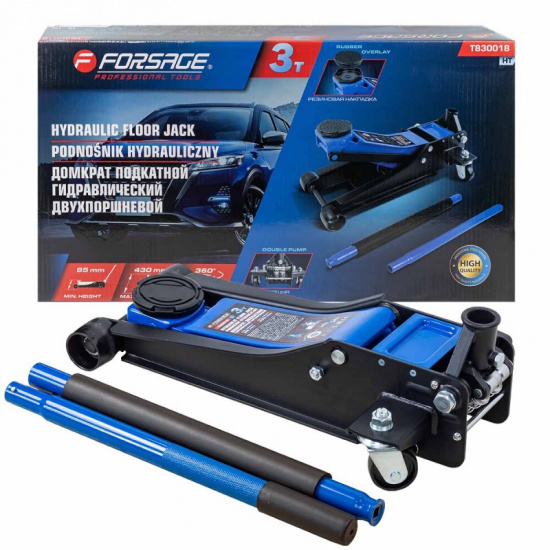 FORSAGE Домкрат подкатной гидравлический двухпоршневой 3т (h min 85мм, h max 430мм) F-T830018 HT - 1