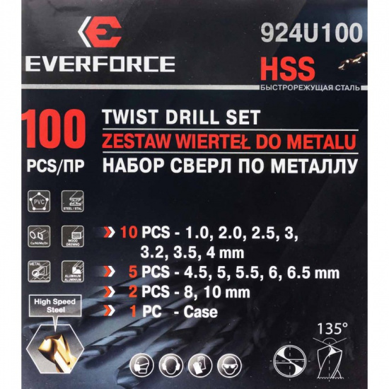 EVERFORCE Сверла по металлу, набор 100пр. EF-924U100 - 1