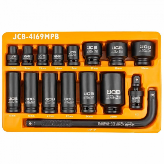 JCB Головки ударные, набор 16пр., 1/2" (6гр.) JCB-4169MPB - 1