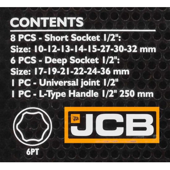JCB Головки ударные, набор 16пр., 1/2" (6гр.) JCB-4169MPB - 1