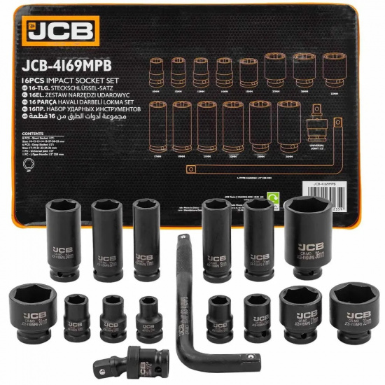 JCB Головки ударные, набор 16пр., 1/2" (6гр.) JCB-4169MPB - 1