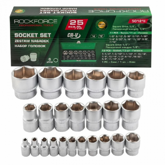 ROCK FORCE Головки 1/4", 1/2", набор 25пр. RF-50121I - 1
