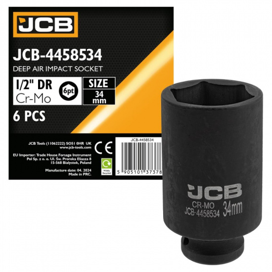 JCB Головка ударная глубокая 1/2", 34мм (6гр.) JCB-4458534 - 1