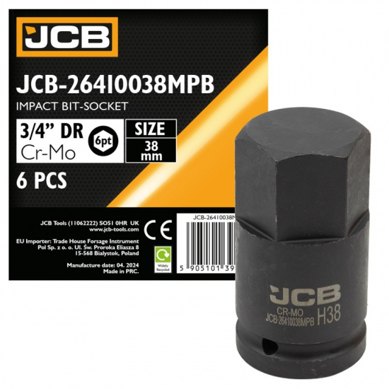 JCB Головка-бита ударная 6-гранная 3/4", 38мм JCB-26410038MPB - 1