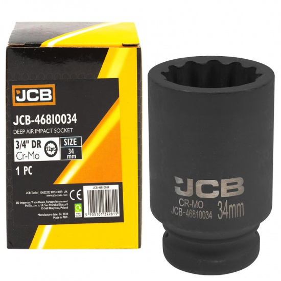 JCB Головка ударная глубокая 3/4", 34мм (12гр.) JCB-46810034 - 1