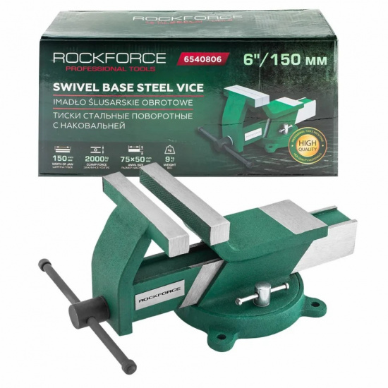 ROCK FORCE Тиски стальные поворотные с наковальней  6"-150мм RF-6540806 - 1