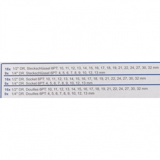 SCHEPPACH Набор головок 1/4", 1/2", 25пр. (6гр.)(1/2": 10,11,12,13,14,15,16,17,18,19,21,22,24,27,30,32мм. 1/4": 4,5, 6,7,8,9,10,12,13мм.)в метал.кейсе Sch-50121G - 1
