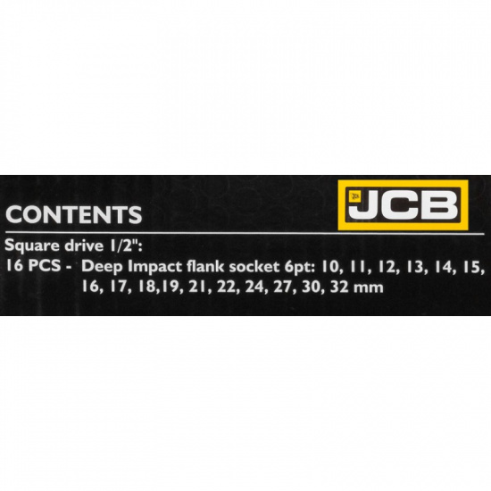 JCB Головки ударные глубокие, набор 16пр., 1/2" (10-19, 21, 22, 24, 27, 30, 32мм) (6гр.) JCB-4169-5MPB - 1