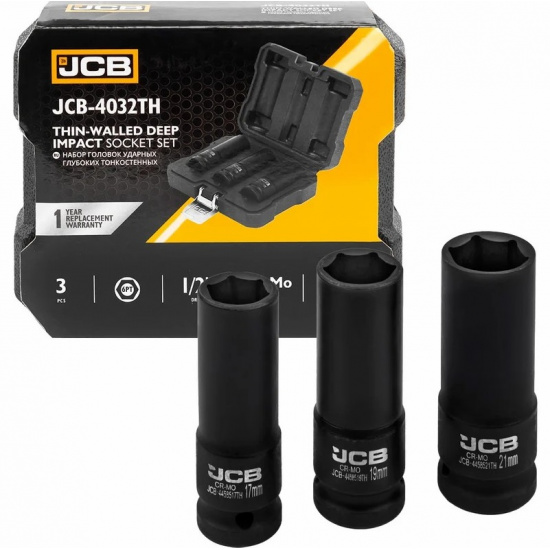 JCB Набор головок ударных глубоких тонкостенных 3пр. 1/2" 6pt JCB-4032TH - 1