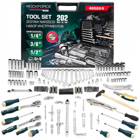 ROCK FORCE LIGHT Набор инструментов 202пр. 1/4", 3/8", 1/2" (6гр.) RF LIGHT-42022-5 - 1
