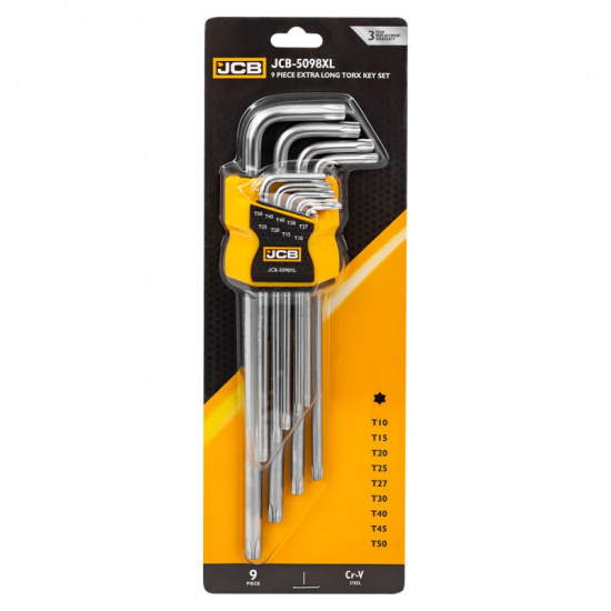 JCB Набор ключей Г-образных TORX  экстра длинных 9пр.(Т10, Т15, Т20, Т25, Т27, Т30, Т40, Т45, Т50)в пластиковом держателе JCB-5098XL - 1