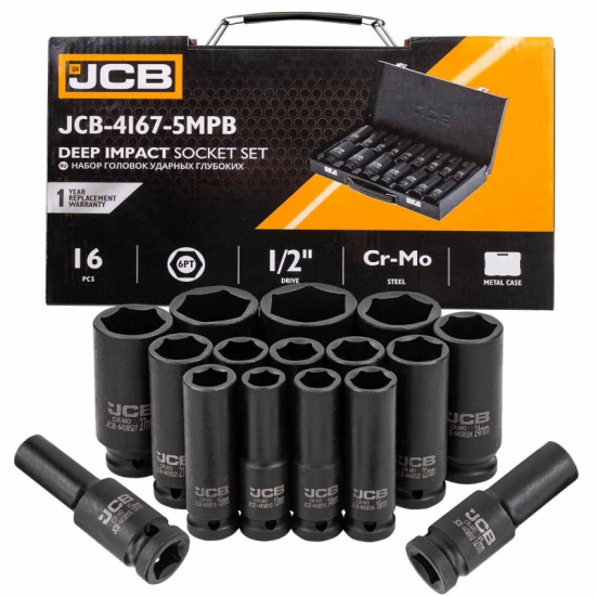 JCB Набор головок ударных глубоких 16пр. 1/2" 6pt JCB-4167-5MPB - 1