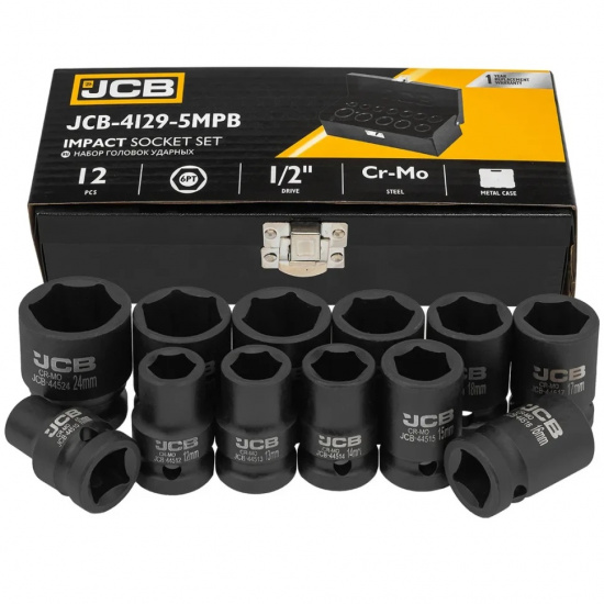 JCB Головки ударные, набор 12пр., 1/2" (6гр.) JCB-4129-5MPB - 1