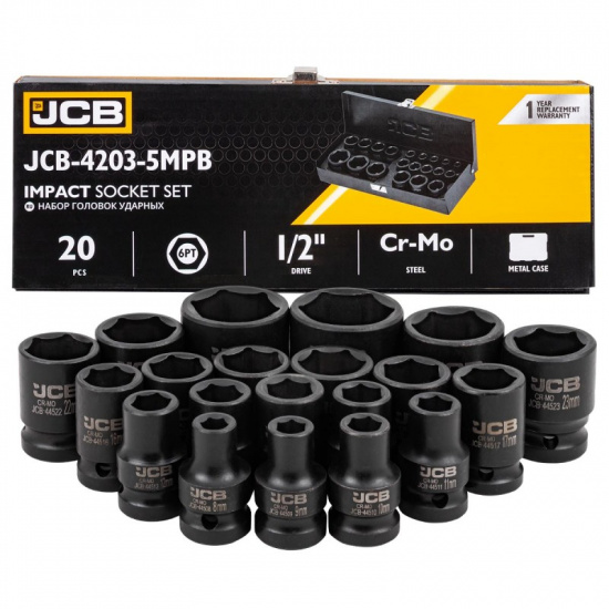JCB Головки ударные, набор 20пр., 1/2" (6гр.)  JCB-4203-5MPB - 1