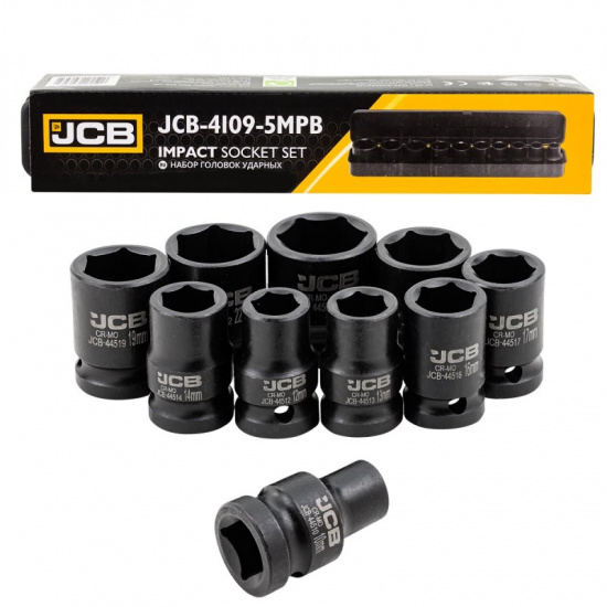 JCB Набор головок ударных 10пр. 1/2" (6-гран) (10,12,13,14,16,17,19,21,22,24,мм), в металл. кейсе JCB-4109-5MPB - 1
