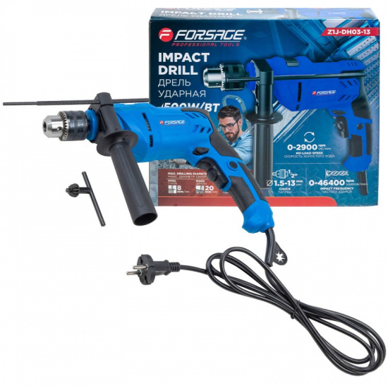 FORSAGE Дрель ударная электрическая (230V, 500W, 0-2900об/мин, патрон 1,5-13мм) F-Z1J-DH03-13 - 1
