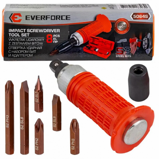 EVERFORCE Отвертка ударная с набором бит и адаптером 8пр. EF-5064S - 1