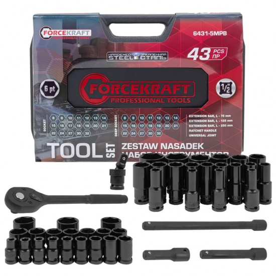 FORCEKRAFT Набор инструментов 43пр. 1/2" 6pt FK-6431-5MPB - 1