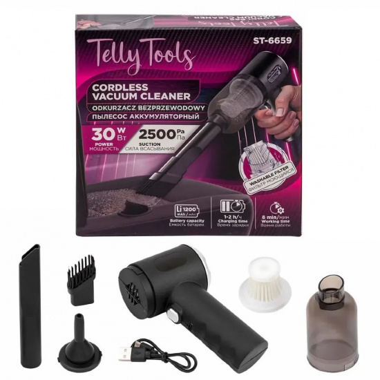 TELLY TOOLS Пылесос портативный аккумуляторный (3,7В,1200мА/ч) 30Вт, контейнер 0,45л TL-ST-6659 - 1