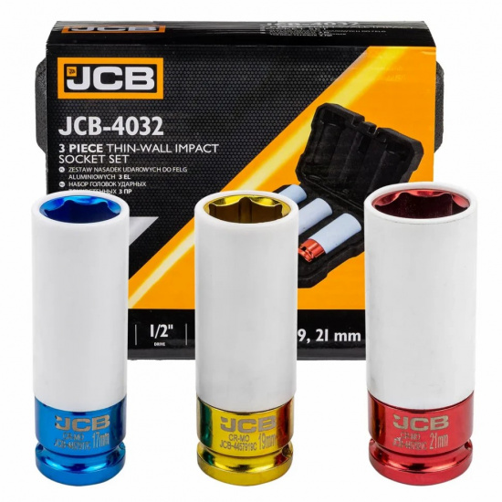 JCB Головки ударные тонкостенные, набор 3пр., 1/2" (6гр.) JCB-4032 - 1