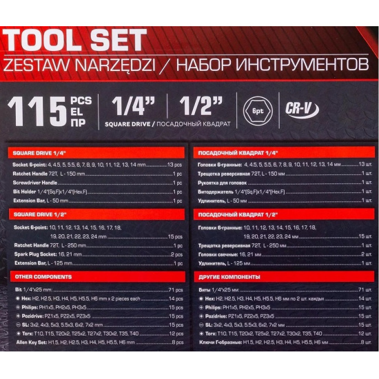 FORCEKRAFT LIGHT Набор инструментов 115пр. 1/4" 1/2" 6гр FK LIGHT-41151-5 - 1