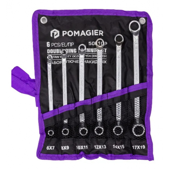 POMAGIER Ключи накидные, отогнутые на 75град., набор 6пр. (6х7, 8х9, 10х11, 12х13, 14х15, 17х19мм) POM-50610P - 1
