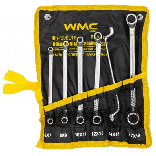 WMC TOOLS Ключи накидные, отогнутые на 75град., набор 6пр. (6х7, 8х9, 10х11, 12х13, 14х15, 17х19мм) WMC-50610P - 1