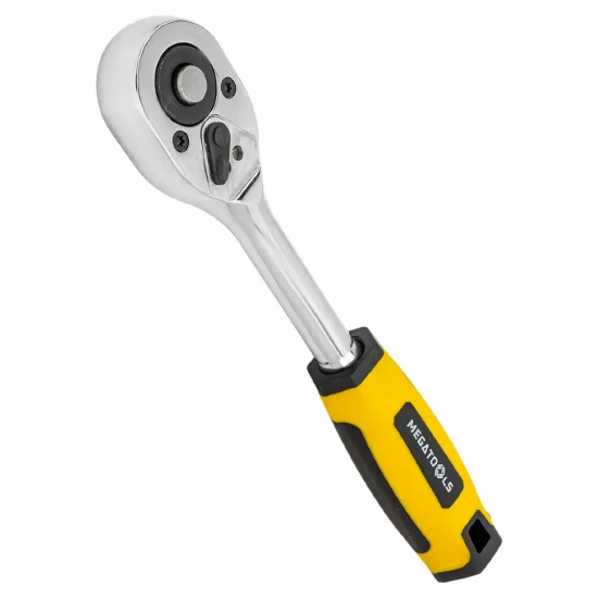 MEGATOOLS Трещотка реверсивная с двухкомпонентной резиновой рукояткой 3/8'' (длина 205мм, 24зуб, хромиров. покрытие) MT-80233 - 1