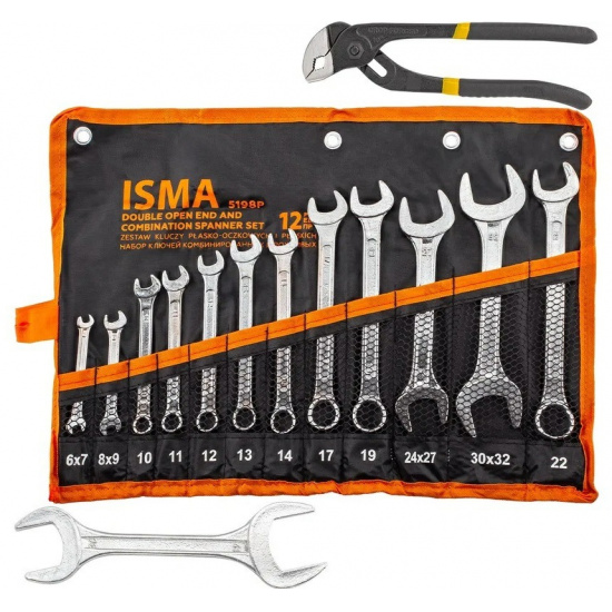 ISMA Набор ключей комбинированных и рожковых 12+2пр. ISMA-5198P+2 - 1