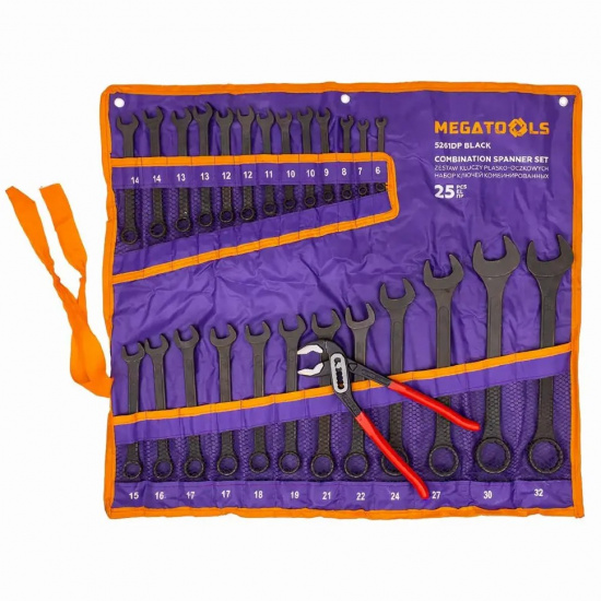 MEGATOOLS Набор ключей комбинированных и рожковых 25пр. MT-5261DP+1 BLACK - 1