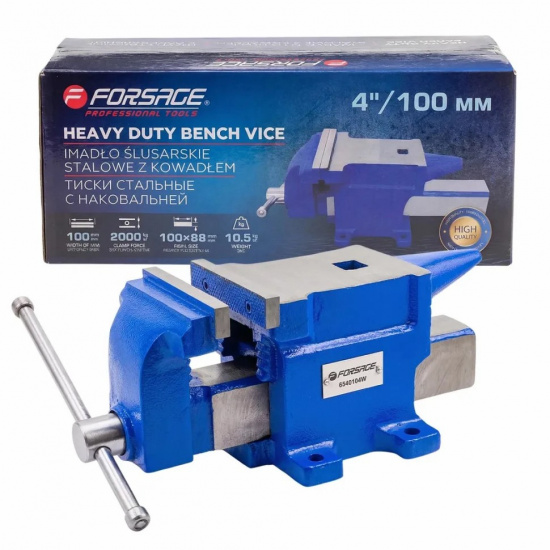 FORSAGE Тиски стальные с наковальней 4" 100мм F-6540104W - 1