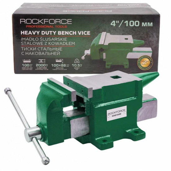 ROCK FORCE Тиски стальные с наковальней 4" 100мм RF-6540104W - 1