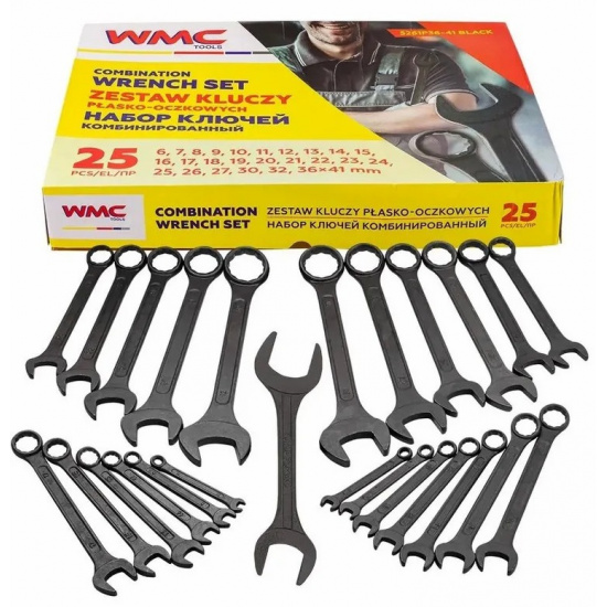 WMC TOOLS Набор ключей комбинированных 25пр. (6-27, 30, 32), в пластиковом держателе и рожковый ключ 36х41 мм WMC-5261P36-41 Black - 1