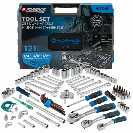 FORSAGE LIGHT Набор инструментов 121пр. 1/4" 3/8" 1/2" 6гр F LIGHT-41212-5 - 1