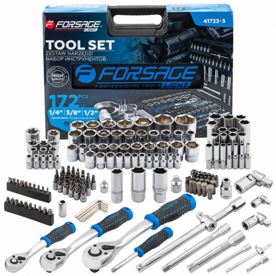 FORSAGE LIGHT Набор инструментов 172пр. 1/4" 3/8" 1/2" 6гр F LIGHT-41723-5 - 1
