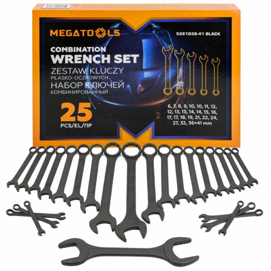 MEGATOOLSS Набор ключей комбинированный 25пр. MT-5261D36-41 BLACK - 1