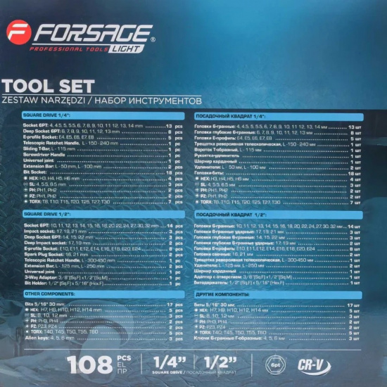 FORSAGE LIGHT Набор инструментов 108пр. F LIGHT-41082-5L DS - 1