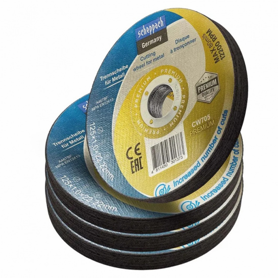 SCHEPPACH Круг отрезной по металлу 125x1x22,2мм(40шт к-т) Sch-CW705 PREMIUM[40шт к-т] - 1