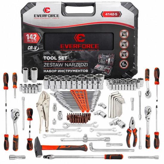 EVERFORCE Набор инструментов 142пр. 1/4", 3/8", 1/2" (6гр.) EF-4142-5 - 1