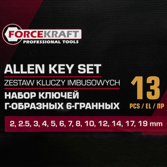 FORCEKRAFT Ключи Г-образные 6-гранные, набор 13пр. (2, 2.5, 3-8, 10, 12, 14, 17, 19мм) FK-5137C - 1
