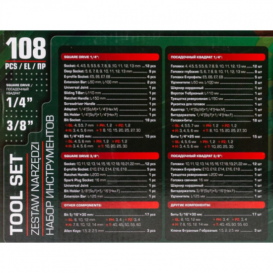 ROCK FORCE LIGHT Набор инструментов 108пр. 1/4" 3/8" 6pt RF LIGHT-41082-5DS - 1