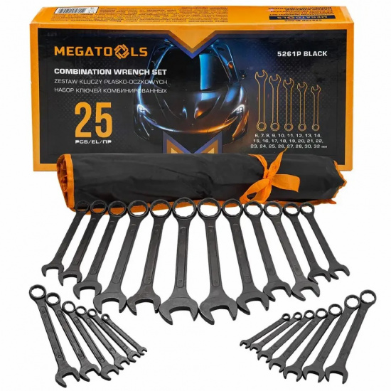 MEGATOOLS Ключи комбинированные, набор 25пр. (6-28, 30, 32мм) MT-5261P BLACK - 1