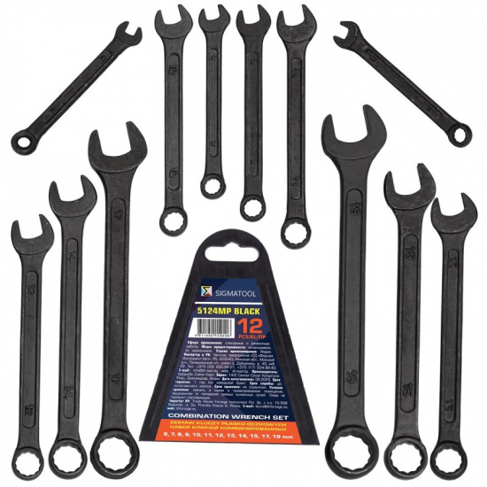 SIGMATOOL Ключи комбинированные, набор 12пр. (6-15, 17, 19мм) Sigmatool-5124MP BLACK - 1