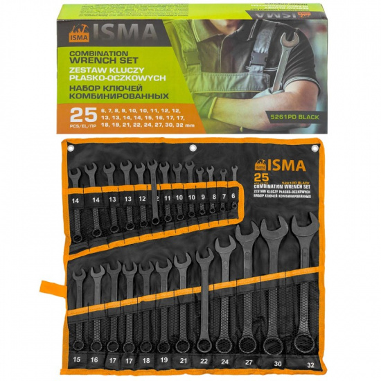 ISMA Набор ключей комбинированных 25пр. ISMA-5261PD BLACK - 1