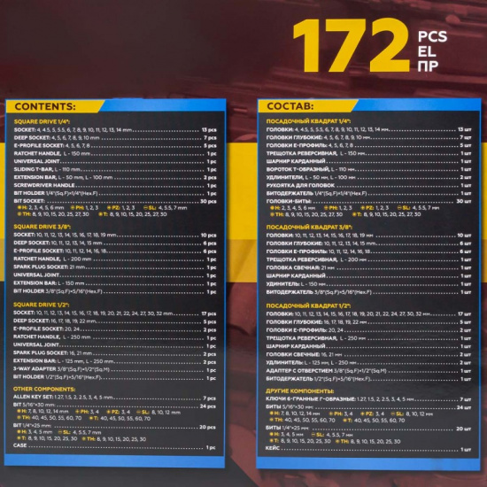 KINGTUL Набор инструментов 172пр. 1/2" 3/8" 1/4" 6pt KT-41723-5 - 1